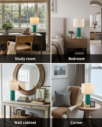 23.4" Green PU Leather Table Lamps for Living Room Set of 2 (2 Count)