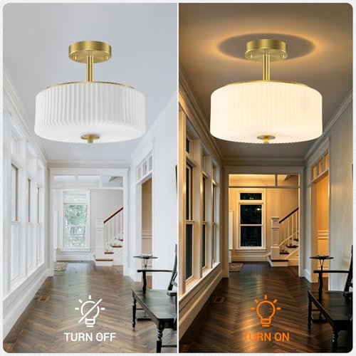 Gold Semi Flush Mount Ceiling Light for Schoolhouse (Gold/Milk)