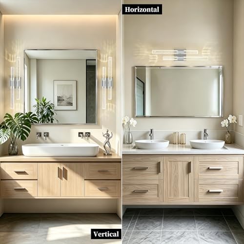 Crystal Wall Sconces Set of Two Chrome Wall Sconce Hardwired LED Bathroom Vanity Light Fixtures 21.25in 4000K Vertical and Horizontal Wall Mounted Sconces for Bedroom (2 Count)