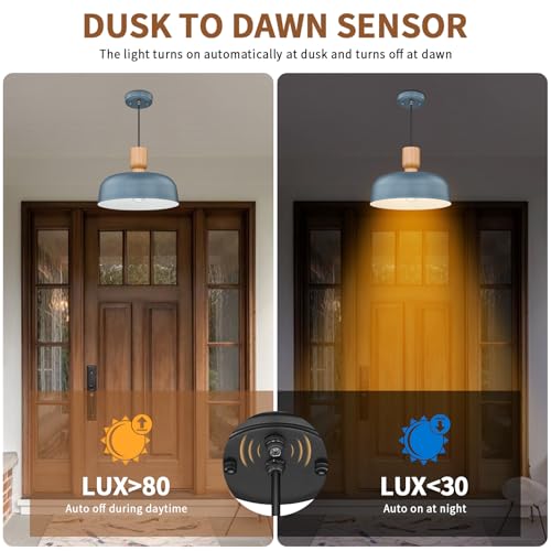 Dusk to Dawn Industrial Pendant Light Fixtures Ceiling Hanging with Hammered Metal Shade