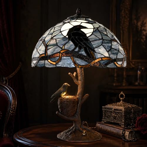 L10968 Raven Nest Tiffany Style Stained Glass Table Lamp
