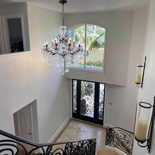 15 Light Modern Maria Theresa Crystal Chandelier UL Listed Black Farmhouse Chandeliers D29.5 Pendant Light Fixture for Dining Room Living Room Bedroom Foyer Entryway