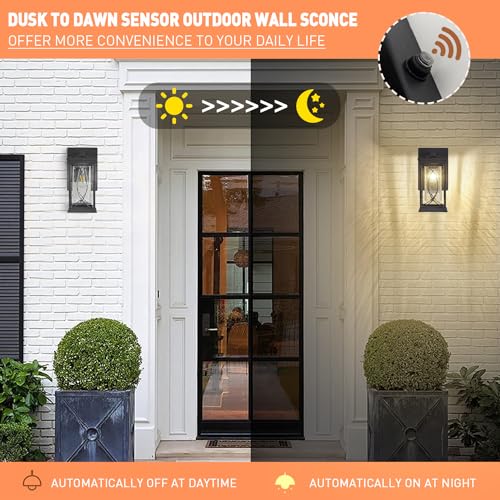 Dusk to Dawn Outdoor Wall Lanterns Small Modern Exterior Light Fixture Aluminum with Crack