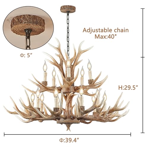 Farmhouse Deer Chandelier Double Layer 10+5 Light Brown Antler Chandelier Lighting