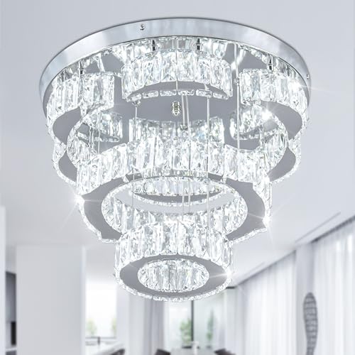 15.7" 2 Ring Flower Crystal Flush Mount Ceiling Light Cool White