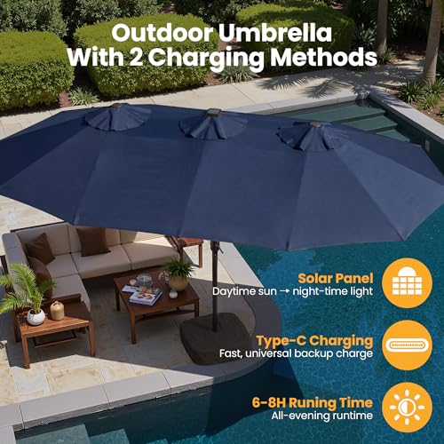 15FT Patio Umbrella With Multicolor Solar Light