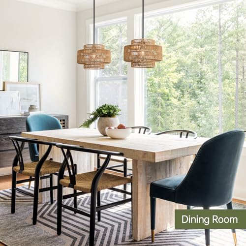 12.4" Rattan Pendant Light for Kitchen Island