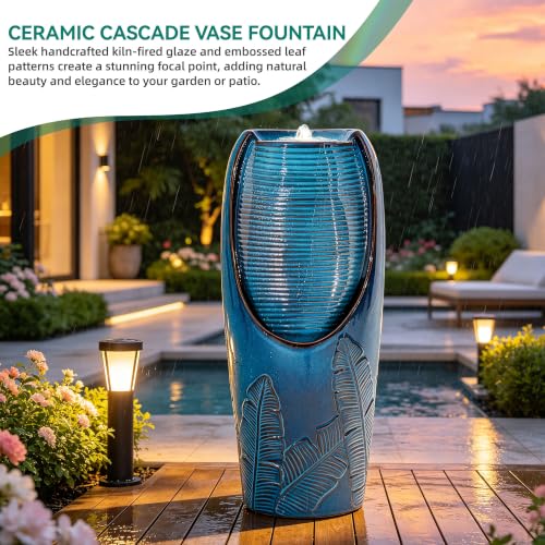 Autodaya 33" H Ceramic Jar Outdoor Water Fountain