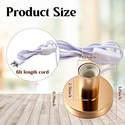 2 Pcs Polished Metal Desktop Lamp Base E26 E27 Screw Light Bulb Holder Sockets Night Light Base Lamp Replacement for Holding Bulb 6 Feet Cord on Off Switch Plug (2 Count)