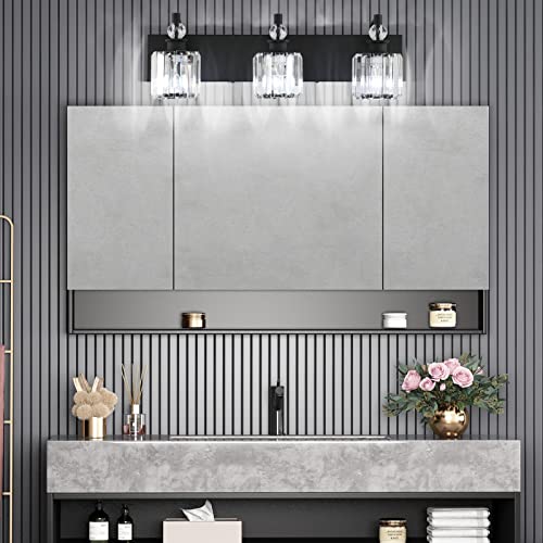 Black Crystal Bathroom Lights Fixtures 3 Light Crystal Bathroom Vanity Lights Fixtures Over Mirror Modern Matte Black Bath Wall Lights
