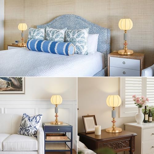 Modern Imitated Silk Table Lamp Plug in Metal Base Desk Light with Plug Cord Switch for Bedroom Bedside Living Room