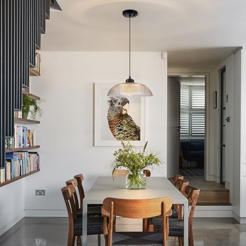 EDSILIVE Vintage Glid Glass Pendant Lights Kitchen Island 13.78" Barn Dome Clear Glass Hanging Ceiling Light Fixture with Black Finish for Dining Room Kitchen Table