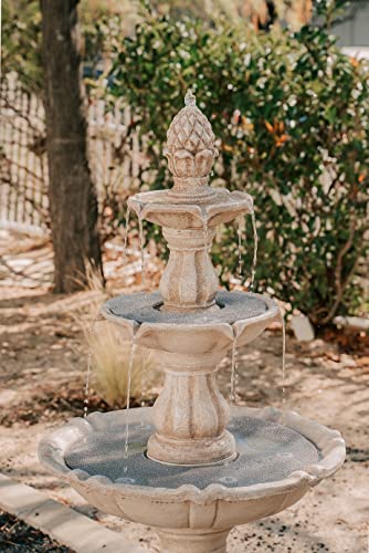 51" 3 Tier Outdoor Freestanding Waterfall Fountain with Pump and Pineapple Finial