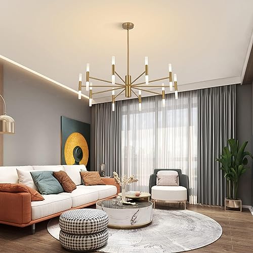 Lighting Mid Century Modern Chandelier Brass Gold Chandelier Light Fixture Vintage Bedroom Chandelier Sputnik Flush Mount Ceiling Light Large Chandeliers for High Ceilings