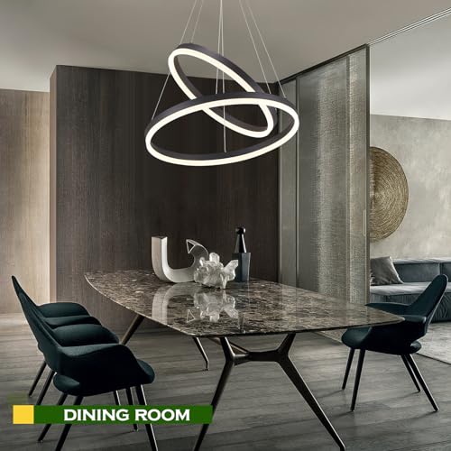 2 Rings Modern LED Chandelier Black for Dining Room