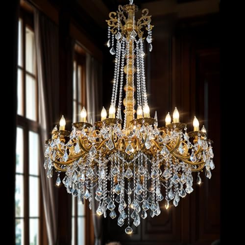 24 Light Antique Gold Crystal Chandelier