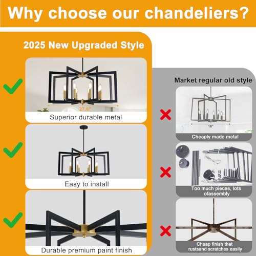 28" Modern Black and Gold Chandelier for Dining Room