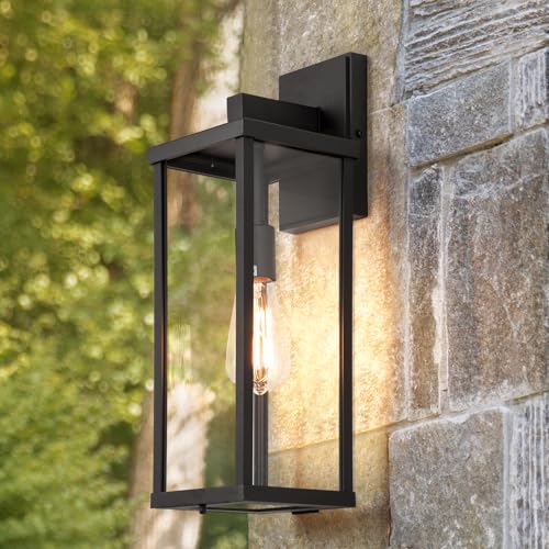 18" Classic Outdoor Wall Sconce 1 Light in Matte Black Rectangular Metal Frame and Clear Glass Shade Waterproof Porch Light Patio Light Pack of 4 (4 Count)