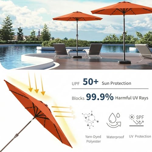 10FT Solar Umbrella 32 LED Lighted Patio Umbrella Table Market Umbrella w
