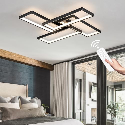 Modern LED Ceiling Lights for Bedroom 26" Dimmable Square Ceiling Lights for Living Room with Remote Control Black Bedroom Light Fixture for Kitchen