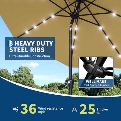 9FT Solar Patio Umbrella Outdoor Umbrella with 32 LED Lights