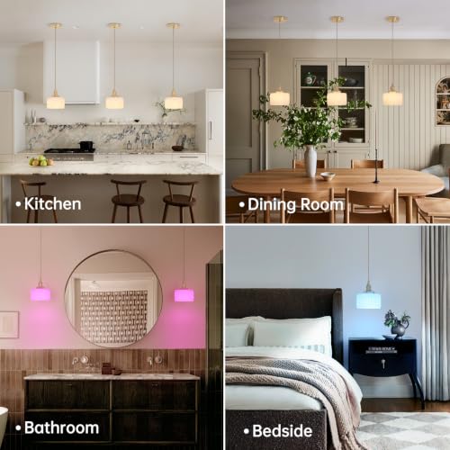 Battery Operated Pendant Light 5000mAh Rechargeable Chandelier with Remote Control Wireless Adjustable Hanging White Striped Light for Kitchen Island Dining Room Hallway (2 Count)