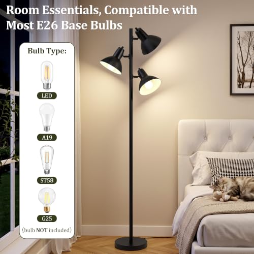 3 Light Floor Lamps for Living Room (Black)