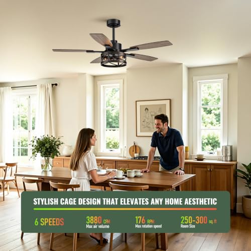 52 Inch Ceiling Fan with Light and Remote Control (Wood Grain - Flush Mount / 52 Inch)