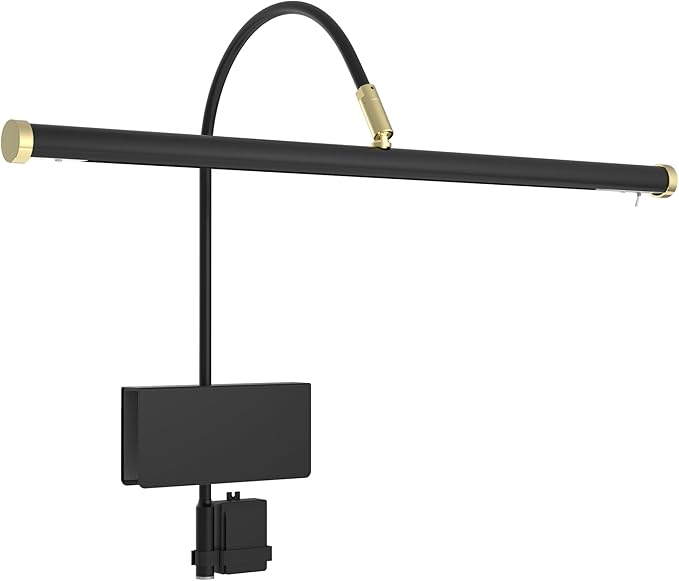 Cocoweb 19" LED Grand Piano Light in Black with Brass Accents with Dimmer Clip - Aura Lighting