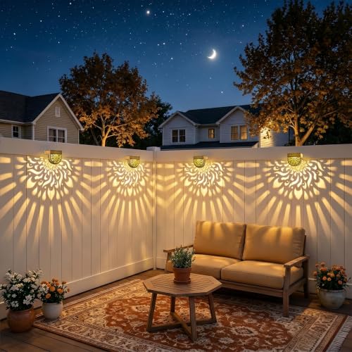 Solar Fence Lights 6 Pack Solar Deck Step Wall Lights Outdoor Waterproof LED Decorations Warm Yellow Light Decorative Lighting for Garden