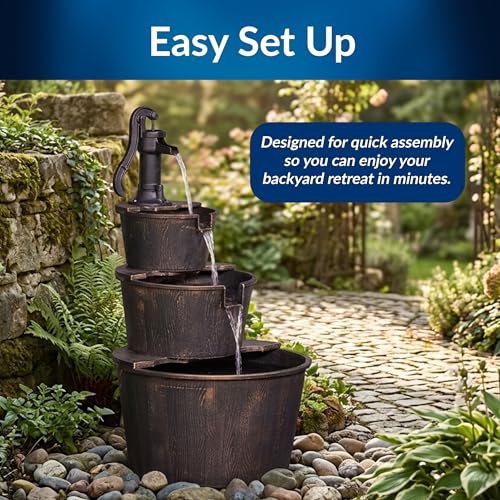 40" Tall Outdoor Floor Tiered Rustic Pump and Barrel Water Fountain