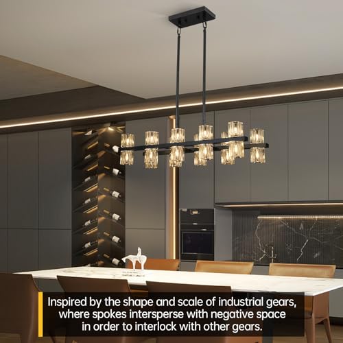 20 Lights L32" Black Crystal Chandeliers for Dining Room Light Fixture