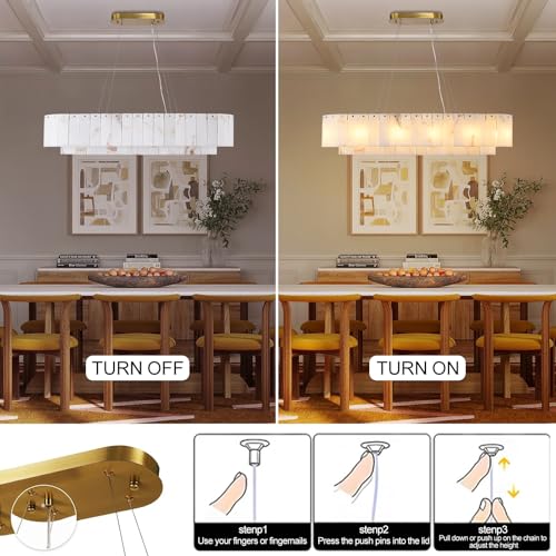 L40in Alabaster Rectangular Chandelier for Dining Room
