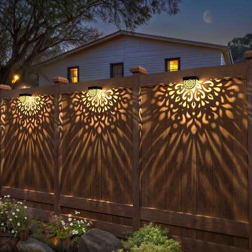 Solar Fence Lights 6 Pack Solar Deck Step Wall Lights Outdoor Waterproof LED Decorations Warm Yellow Light Decorative Lighting for Garden