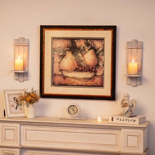Whitewashed Wood Candle Sconces Wall Decor Set of 2 (2 Count)