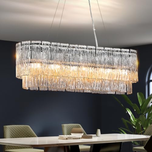 35.5" Rectangle Crystal Glass Chandelier 6