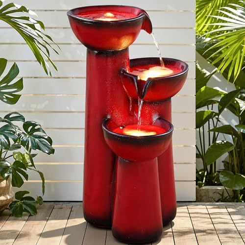 27" H Faux Ceramic Outdoor Water Fountain with LED Lights