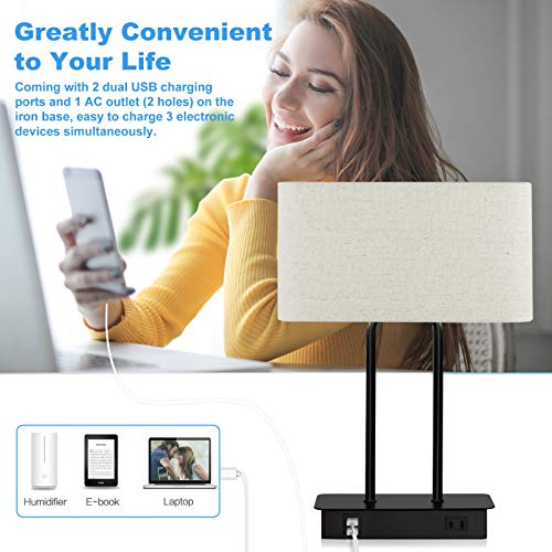 Bedside Touch Control 3 Way Dimmable Table Lamp with Cream Fabric Shade