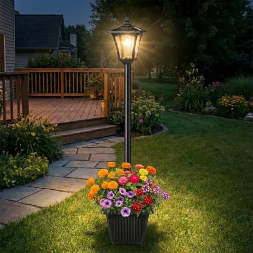 76" Solar Lamp Post Lights with Planter