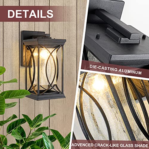 Dusk to Dawn Modern Outdoor Coach Lantern Exterior Light Fixtures Black Aluminum with Crack