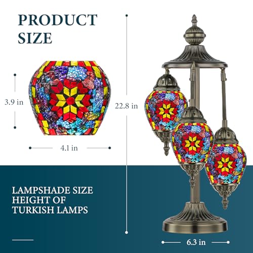 23" Turkish Mosaic Lamp Handmade 3 Globes Moroccan Table Lamp