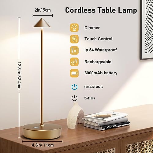 Cordless Rechargeable Led Table Lamp Battery Operated Light Bronze