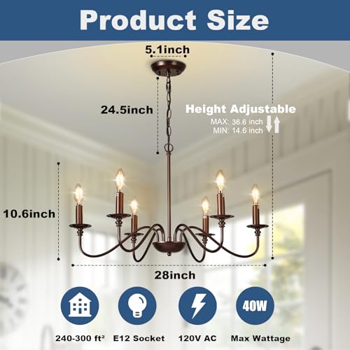 Farmhouse Chandelier for Dining Room (6 Count)