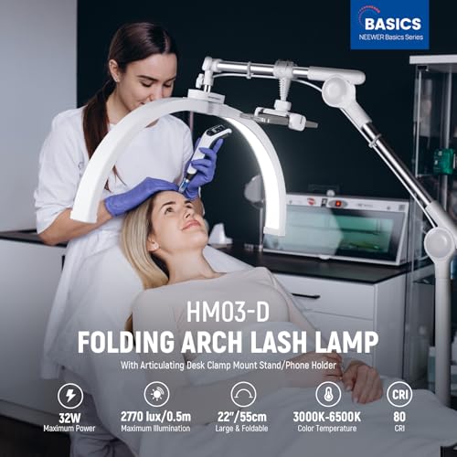 Basics 22" Half Moon Lash Light with Articulating Desk Clamp Mount Stand (72 Count)