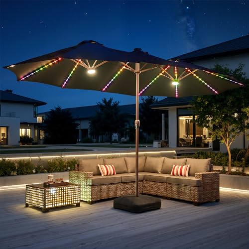 15Ft Patio Umbrella With Multicolor Solar Light