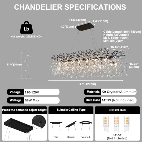 47" Black Crystal Chandelier