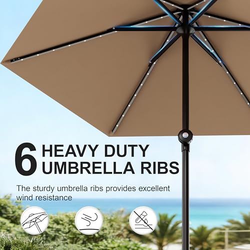 Patio Umbrella 9FT Solar Lights Push Up Outdoor Market Umbrella Red