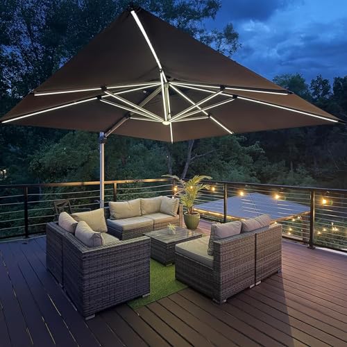 Patio Umbrella 9' X 12' Double Top Solar LEDlight