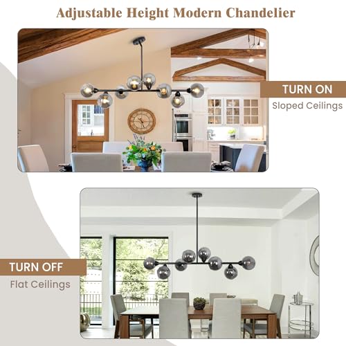 50'' Linear Chandeliers for Dining Room 8 Lights Globe Glass Chandelier