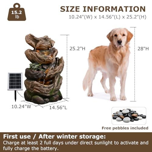 25.2" Tall Solar Water Fountain Outdoor Waterfall Feature